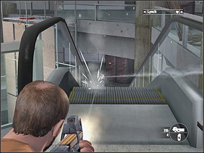 Większość przeciwników pozostanie jednak na najniższym piętrze, niedaleko zaparkowanego pojazdu (screen) - Rozdział 2 - Trial cz.2 | Kane & Lynch Dead Men - Kane & Lynch: Dead Men - poradnik do gry