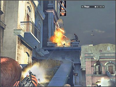 Jeśli uznasz, że nie poradzisz sobie ze zmasowanym atakiem wroga, wróć się do jednego z poprzednio mijanych murków (screen) - Rozdział 11 - Freedom Fighters cz.2 | Kane & Lynch Dead Men - Kane & Lynch: Dead Men - poradnik do gry