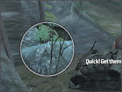 Wspomniany wyżej przeciwnik zatrzyma się w ukazanym na screenie miejscu, na charakterystycznej skale - Rozdział 13 - Birds Eye View cz.1 | Kane & Lynch Dead Men - Kane & Lynch: Dead Men - poradnik do gry