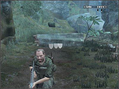 Sam natomiast powinieneś skierować się na skały, z których przeciwnik starał się odpalić flarę - Rozdział 13 - Birds Eye View cz.2 | Kane & Lynch Dead Men - Kane & Lynch: Dead Men - poradnik do gry