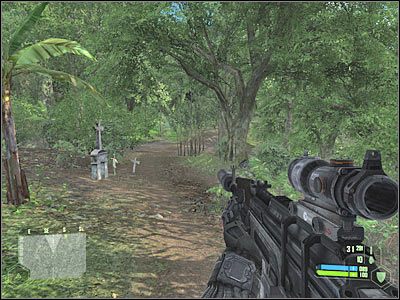 Zatrzymaj się dopiero na niewielkim wzgórzu, czyli w przedstawionym na screenie miejscu - Crysis: Misja 3, Relic - Wyłączenie stacji zakłócającej - solucja - Crysis - poradnik do gry