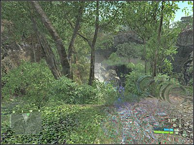 Płyń prosto, trzymając się jednak skał po lewej - Crysis: Misja 3, Relic - Dotarcie do bazy wojskowej cz.1 - solucja - Crysis - poradnik do gry