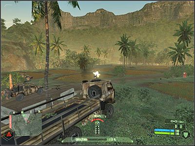 Spróbuj wysiąść z ciężarówki i zbliżyć się do chatki, która na mapie oznaczona została cyfrą 3 - Crysis: Misja 3, Relic - Przedostanie się w okolice wykopalisk - solucja - Crysis - poradnik do gry