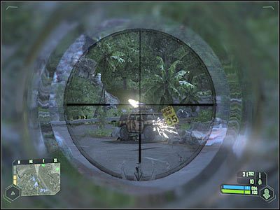 Warto byłoby skorzystać z pojazdu opancerzonego, tym bardziej, że chwilowo nie będziesz musiał przejmować się wszczynanymi alarmami - Crysis: Misja 4, Assault - Zniszczenie dział przeciwlotniczych cz.1 - solucja - Crysis - poradnik do gry