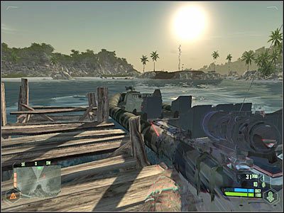 Skorzystaj ze znajdującego się na łodzi działka, aby zneutralizować jednostkę wroga (screen) - Crysis: Misja 4, Assault - Zniszczenie dział przeciwlotniczych cz. 4 - solucja - Crysis - poradnik do gry