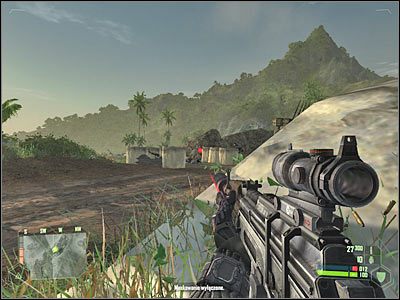 Zacznij się teraz przesuwać na zachód, zbliżając się jednocześnie do drugiego działa - Crysis: Misja 4, Assault - Zniszczenie dział przeciwlotniczych cz. 4 - solucja - Crysis - poradnik do gry