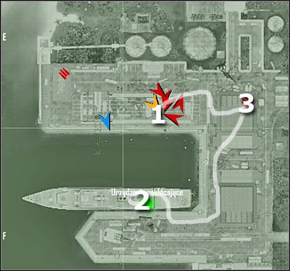 Oznaczenia na mapie - Crysis: Misja 4, Assault - Dokonanie sabotażu na pokładzie krążownika - solucja - Crysis - poradnik do gry