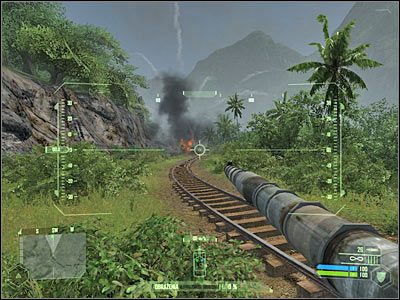 Docelowo powinieneś zbliżyć się do większego wzgórza, które na mapie oznaczone zostało trójką - Crysis: Misja 5, Onslaught - Dotarcie do stacji kolejowej cz.1 - solucja - Crysis - poradnik do gry