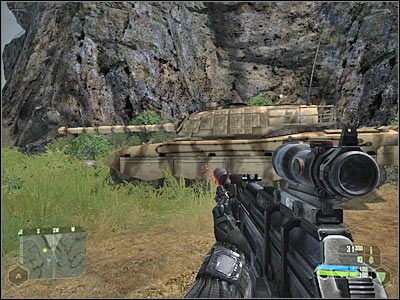 Tak czy siak, będziesz musiał zniszczyć wagon blokujący dostępu do dalszej części mapy (screen) - Crysis: Misja 5, Onslaught - Zniszczenie wagonu towarowego - solucja - Crysis - poradnik do gry