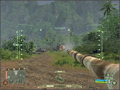 Drugi czołg w moim przypadku krył się po lewej stronie - Crysis: Misja 5, Onslaught - Zbliżenie się do składu czołgów - solucja - Crysis - poradnik do gry