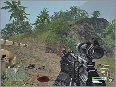 Obróć się w prawo, tak aby widzieć przed sobą główne zabudowania - Crysis: Misja 5, Onslaught - Oznaczenie celu do przeprowadzenia nalotu - solucja - Crysis - poradnik do gry