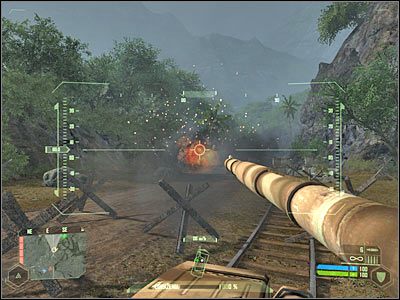 Po zabiciu widocznych wrogów wysiądź z czołgu i ruszaj prosto - Crysis: Misja 5, Onslaught - Dotarcie do kopalni - solucja, opis przejścia - Crysis - poradnik do gry