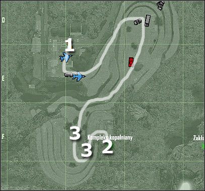 Oznaczenia na mapie - Crysis: Misja 6, Awakening - Przedostanie się do wejścia do kopalni 1 - solucja - Crysis - poradnik do gry