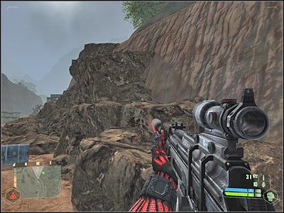 Frontalny atak też jest jednak możliwy, aczkolwiek osobiście radziłbym ustawić się w pokazanym na screenie miejscu, czyli przy jednym ze stanowisk maszynowych - Crysis: Misja 6, Awakening - Przedostanie się do wejścia do kopalni 2 - solucja - Crysis - poradnik do gry