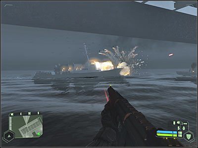 Po zakończeniu tej scenki skieruj się w prawo - Crysis: Misja 11, Reckoning - Dotarcie na pokład startowy cz.2 - solucja - Crysis - poradnik do gry