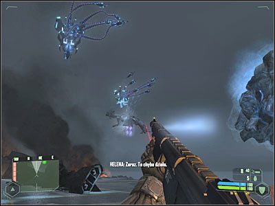 Atakuj ośmiorniczki, kryjąc się jednocześnie za dobrymi zasłonami, tak aby nie zostać porażonym przez główne działo statku - Crysis: Misja 11, Reckoning - Zniszczenie okrętu wojennego Obcych - solucja - Crysis - poradnik do gry
