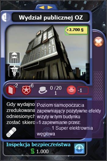 Standardowo wydział publicznej OZ nie wywiera żadnego wpływu na samopoczucie Simów wizytujących ten budynek - Wpływ budynków na otoczenie | Projektowanie miasta | SimCity Społeczności - SimCity Społeczności - poradnik do gry