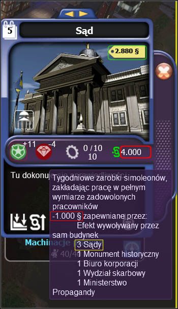 Czerwoną obwódką oznaczyłem ogólną zmianę zarobków budynków w stosunku do kwoty standardowej, tj - Ekonomiczne konsekwencje rozmieszczania budynków | Projektowanie miasta - SimCity Społeczności - poradnik do gry