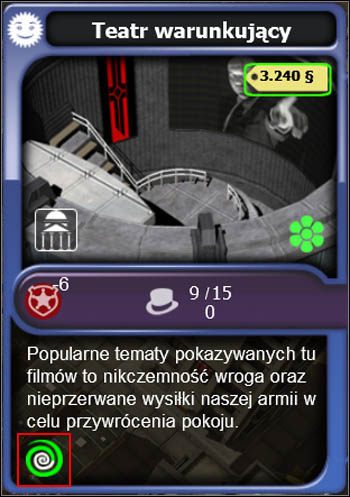 Ikona wiru pokazuje, jak silnie warunkuje dany obiekt. Teatr warunkujący nie ma płatnych akcji. Simowie dość chętnie chadzają do tego miejsca. - Warunkowanie | Obiekty i rozrywka | SimCity Społeczności - SimCity Społeczności - poradnik do gry