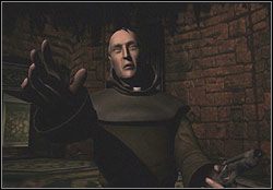 Mnich każe ci oddać medalion, ale ty go odrzucasz artefakt w głąb korytarza - Rozdział VI - W cieniu księżyca | Belief & Betrayal Medalion Judasza - Belief & Betrayal: Medalion Judasza - poradnik do gry