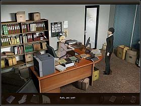 Zjawiwszy się następnego dnia w biurze, skieruj się do laboratorium, by zbadać pobraną w magazynie muzeum próbkę - Biuro FBI | Dzień 4 #1 | Art of Murder Sztuka Zbrodni - Art of Murder: Sztuka Zbrodni - poradnik do gry