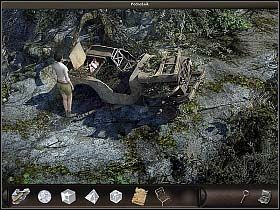 Ponieważ nie wiesz, jak dostać się do tunelu, wróć przez most na półkę skalną, a stamtąd do wraku jeepa (w lewo) - Gdzieś w Andach (1) | Dzień 8 | Art of Murder Sztuka Zbrodni - Art of Murder: Sztuka Zbrodni - poradnik do gry