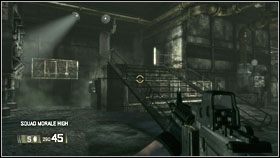W chwili zażegnania niebezpieczeństwa skorzystaj ze schodów pokazanych na zdjęciu, by dostać się do kolejnego korytarza, tym razem prowadzącego w dół - IRAQ - Proliferation | BlackSite Area 51 - BlackSite: Area 51 - poradnik do gry