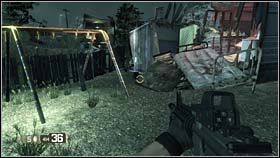 Na placu boju, gdzie możliwe było zepchnięcie przyczepy kempingowej, po prawej stronie idąc w dół znajduje się huśtawka, a obok niej pożądany przedmiot - RACHEL - Domestic Surveillance (bonusy) | BlackSite Area 51 - BlackSite: Area 51 - poradnik do gry