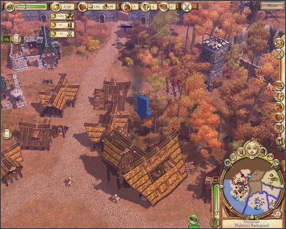 Magazyn, w którym przechowywane są informacje, zaznaczony będzie strzałką. Musisz uważać, by szpiega nie zauważyli patrolujący okolicę zbrojni. - Misja IV - Narfang | The Settlers Narodziny Imperium - The Settlers: Narodziny Imperium - poradnik do gry