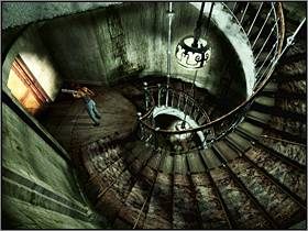 Po rozmowie wyjdź na korytarz i ponownie przejdź przez drzwi przy których znajduje się włącznik światła, by znaleźć się na klatce schodowej - Posiadłość Mortonów (4) | Aline Cedrac | Alone in the Dark Koszmar powraca - Alone in the Dark: Koszmar powraca - poradnik do gry