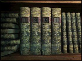 Znajdują się tu trzy przejścia pomiędzy bibliotecznymi szafami - Posiadłość Mortonów (8) | Aline Cedrac | Alone in the Dark Koszmar powraca - Alone in the Dark: Koszmar powraca - poradnik do gry