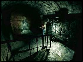 Po chwili dotrzesz do schodów, które zaprowadzą cię do pełnego humanoidalnych potworów pomieszczenia - Fort (1) | Aline Cedrac | Alone in the Dark Koszmar powraca - Alone in the Dark: Koszmar powraca - poradnik do gry