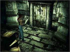 Zejdź na dół i weź ze skrytki indiańską figurkę węża , mały zerdzewiały klucz , pieczęć i duży brązowy klucz - Fort (4) | Aline Cedrac | Alone in the Dark Koszmar powraca - Alone in the Dark: Koszmar powraca - poradnik do gry