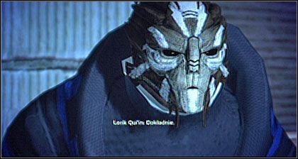 Nasze kroki kierujemy do stolika, przy którym zasiada Lorik (NOV3-2) - Mass Effect: Wydostanie się z portu - Noveria, solucja, opis przejścia - Mass Effect - poradnik do gry