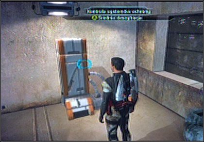 Wracamy na Plac, a następnie wchodzimy w znajdujące się na południowym-zachodzie przejście i wsiadamy do windy (NOV2-A) - Mass Effect: Wydostanie się z portu - Noveria, solucja, opis przejścia - Mass Effect - poradnik do gry