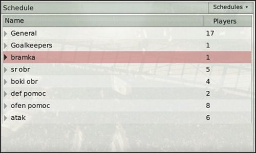 Z widocznej w prawym górnym rogu zakładki wybieramy Schedules , New i Full - Time Schedule - Asystenci i trenerzy (3) - Prowadzenie drużyny - Football Manager 2008 - poradnik do gry