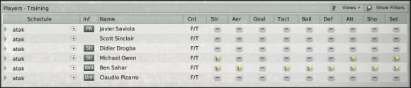 Klikając na nazwę sesji treningowej obejrzysz tu listę piłkarzy zajmujących się danymi ćwiczeniami - Asystenci i trenerzy (3) - Prowadzenie drużyny - Football Manager 2008 - poradnik do gry