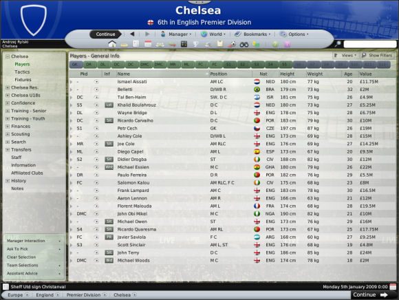 W menu zmiennym mamy dostęp do składów naszych drużyn z każdej kategorii wiekowej - Kadra (1) - Prowadzenie drużyny - Football Manager 2008 - poradnik do gry