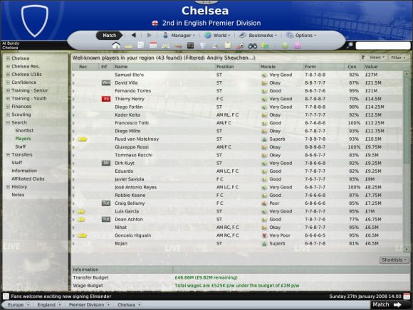 Mamy tu listę zawodników wyświetloną w znanym już stylu - Kadra (4) - Prowadzenie drużyny - Football Manager 2008 - poradnik do gry