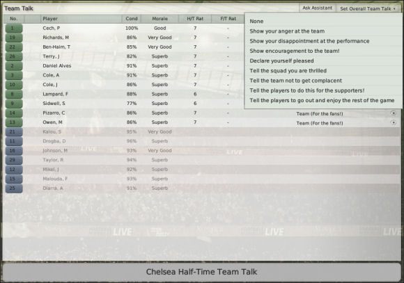 To co powiemy w przerwie zależy od przebiegu meczu - Rozmowy motywacyjne - Mecz - Football Manager 2008 - poradnik do gry