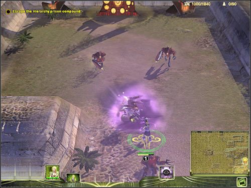 Po wyeliminowaniu wszystkich jednostek typu Grunt zbliż się do oznaczonej przez grę północnej konsoli (2 na mapie), dzięki czemu pola siłowe otaczające drugą celę zostaną wyłączone - Misja 1 (cz.1) | Masari | Universe at War Earth Assault - Universe at War: Earth Assault - poradnik do gry