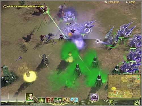 Jeśli wszystko odpowiednio zgrałeś w czasie, będziesz miał okazję ku temu żeby wrogiego Walkera jednocześnie zaatakować z dwóch różnych stron - Misja 1 (cz.4) | Masari | Universe at War Earth Assault - Universe at War: Earth Assault - poradnik do gry