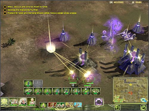 Chwilowo zajmuj się gromadzeniem armii, a także fortyfikowaniem północnej ścieżki, gdyż jedynie tam powinny pojawiać się jednostki wroga - Misja 3 (cz.2) | Masari | Universe at War Earth Assault - Universe at War: Earth Assault - poradnik do gry