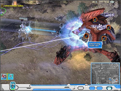 Niektóre ze zniszczonych powłok pancerza powinny odsłonić fragment centralnego węzła chłodzącego maszyny kroczącej (Habitat Walker Coolant Code) - Misja 2 (cz.3) | Prelude | Universe at War Earth Assault - Universe at War: Earth Assault - poradnik do gry