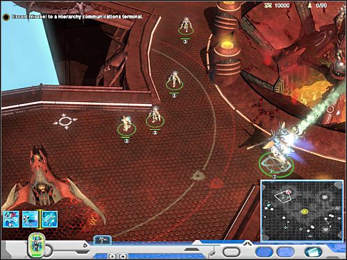 Zacznij kierować się w stronę terminalu komunikacyjnego (4 na mapie), stanowiącego Twój aktualny cel misji - Misja 6 (cz.1) | Novus | Universe at War Earth Assault - Universe at War: Earth Assault - poradnik do gry