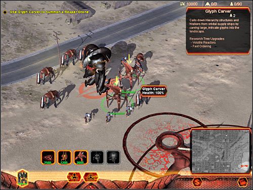 Zaznacz Glyph Carvery, a następnie wybierz z dolnego paska pożądaną jednostkę, czyli Reaper Dronea (za 1200 jednostek surowca) - Misja 2 (cz.1) | Hierarchy | Universe at War Earth Assault - Universe at War: Earth Assault - poradnik do gry