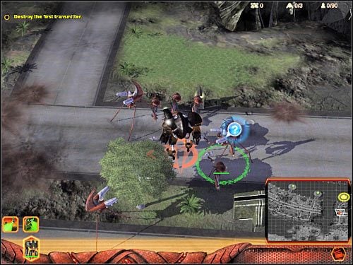 Najpierw musisz skierować się do najbliższej stacji przekaźnikowej, która znajduje się na północ od Twojej pozycji (2 na mapie) - Misja 3 (cz.1) | Hierarchy | Universe at War Earth Assault - Universe at War: Earth Assault - poradnik do gry