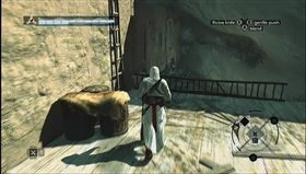 Wdrap się na niego, a następnie wdrap się na mur po lewej, tak by znaleźć na szczycie, nad placem egzekucji - Majd Addin z Jerozolimy | Memory Block 04 | Assassins Creed - Assassins Creed - poradnik do gry