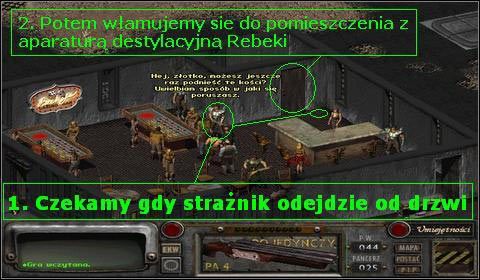 Schodzimy po schodach, znajdujących się wewnątrz i klikamy na aparaturze destylacyjnej po prawej (400 PD) - Nora (4) | Opis przejścia | Fallout 2 - Fallout 2 - poradnik do gry