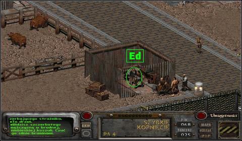 Pytamy go, czy wie skąd pochodzi manierka, którą wręczyła nam na drogę Starsza w Arroyo (misja [1] i [2], Arroyo ) - Kryptopolis (2) | Opis przejścia | Fallout 2 - Fallout 2 - poradnik do gry